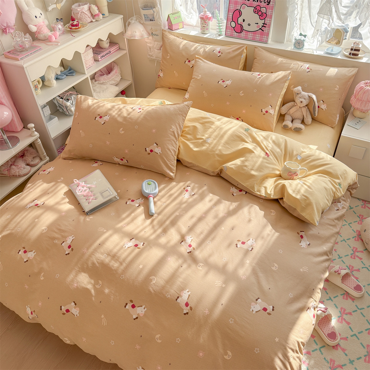 91家纺网 家纺一手货源 找家纺 名兮家居 2026跑量款全棉印花四件套 暖暖小马梦