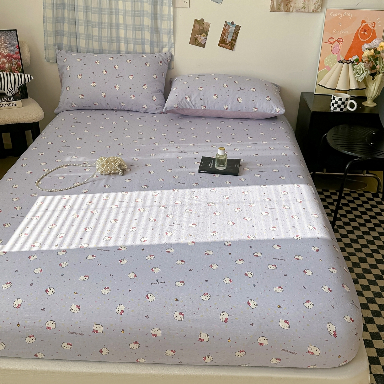 91家纺网 家纺一手货源 找家纺 繁花家居 2026新款泡芙棉云感木棉邹邹纱单床笠床单单件学生床 幻紫喵语