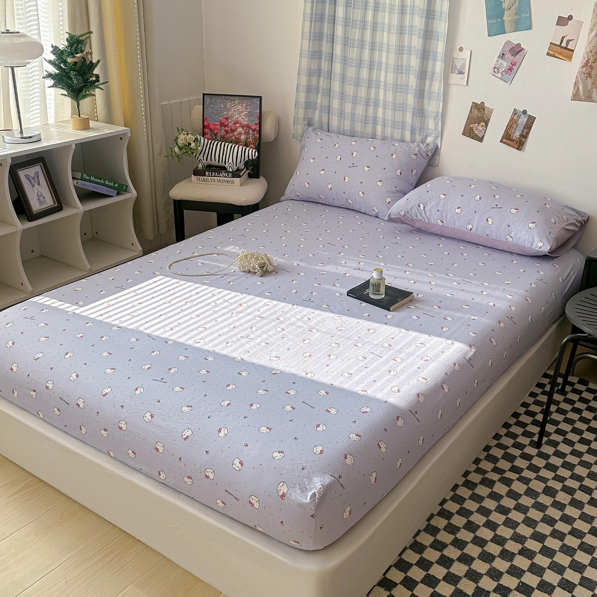 91家纺网 家纺一手货源 找家纺 繁花家居 2026新款泡芙棉云感木棉邹邹纱单床笠床单单件学生床 幻紫喵语