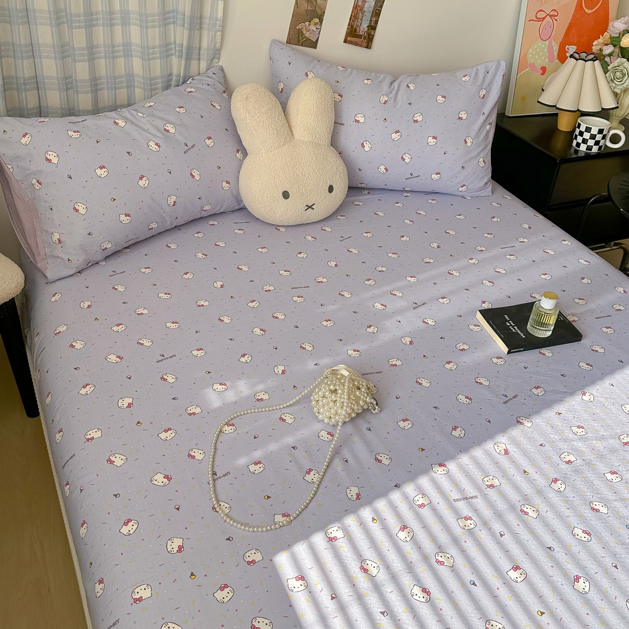 91家纺网 家纺一手货源 找家纺 繁花家居 2026新款泡芙棉云感木棉邹邹纱单床笠床单单件学生床 幻紫喵语