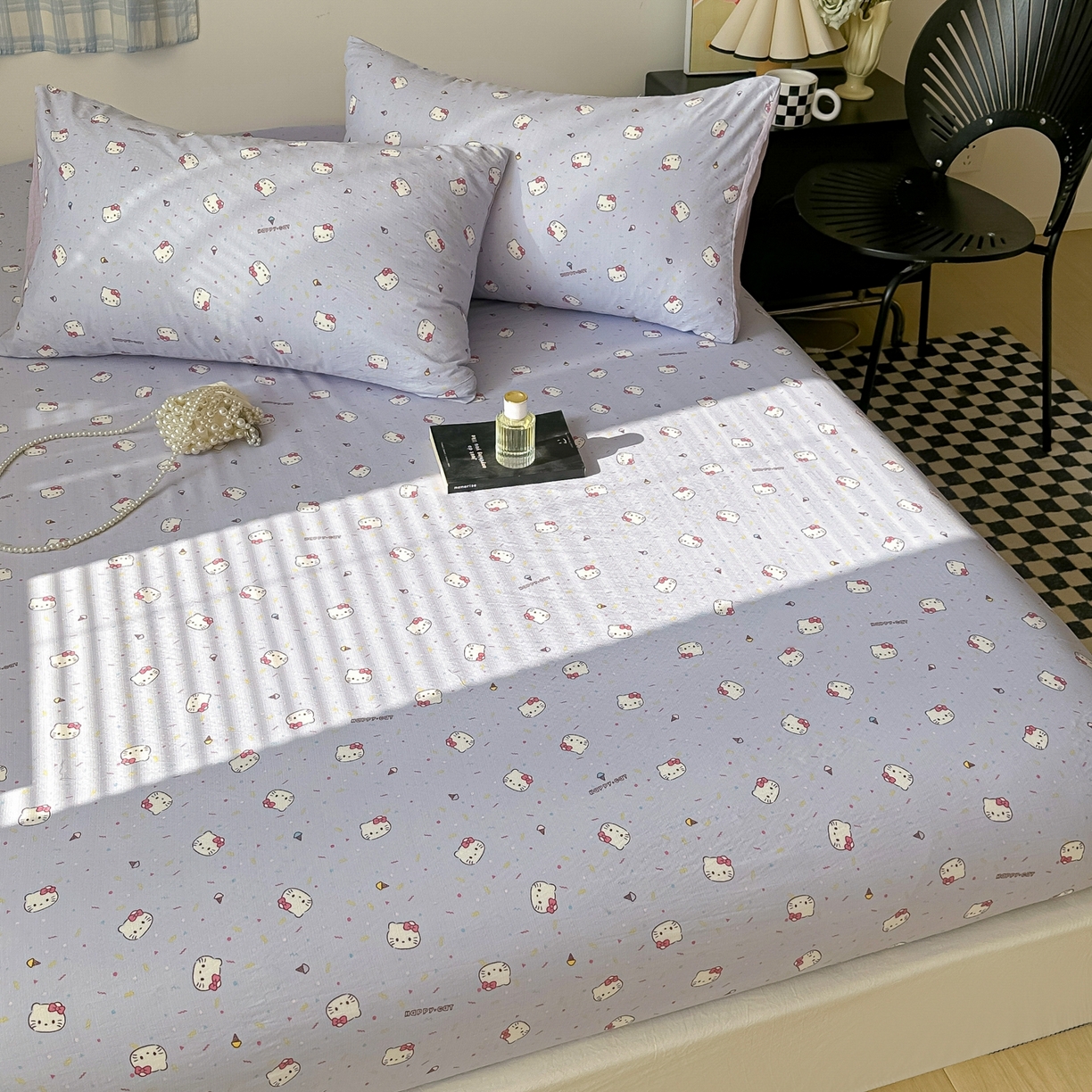 91家纺网 家纺一手货源 找家纺 繁花家居 2026新款泡芙棉云感木棉邹邹纱单床笠床单单件学生床 幻紫喵语