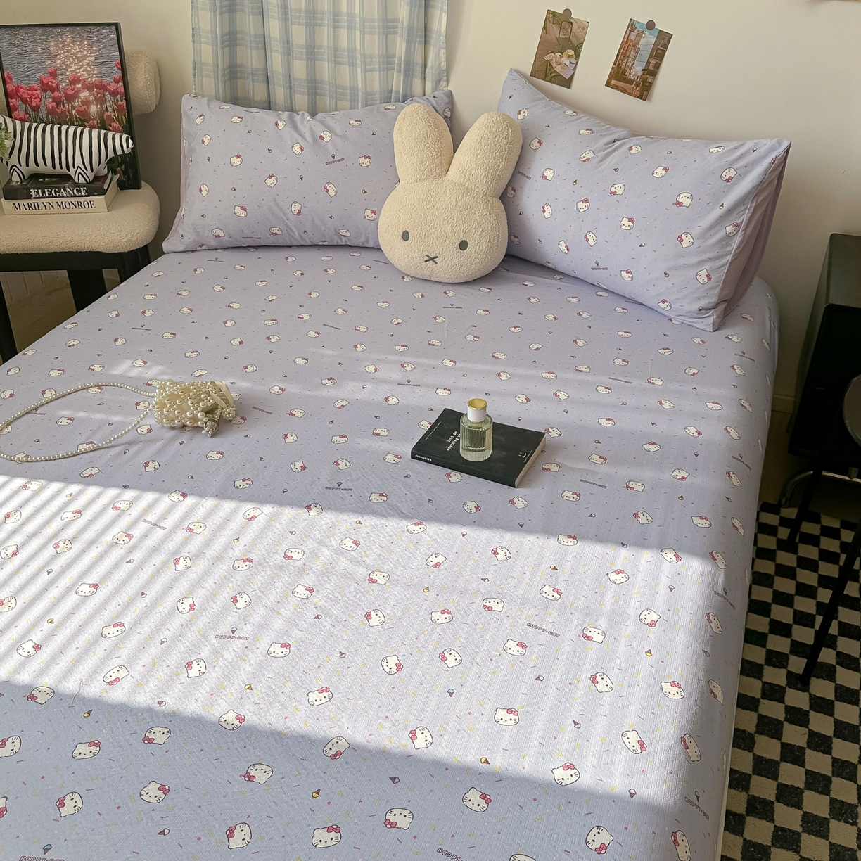 91家纺网 家纺一手货源 找家纺 繁花家居 2026新款泡芙棉云感木棉邹邹纱单床笠床单单件学生床 幻紫喵语