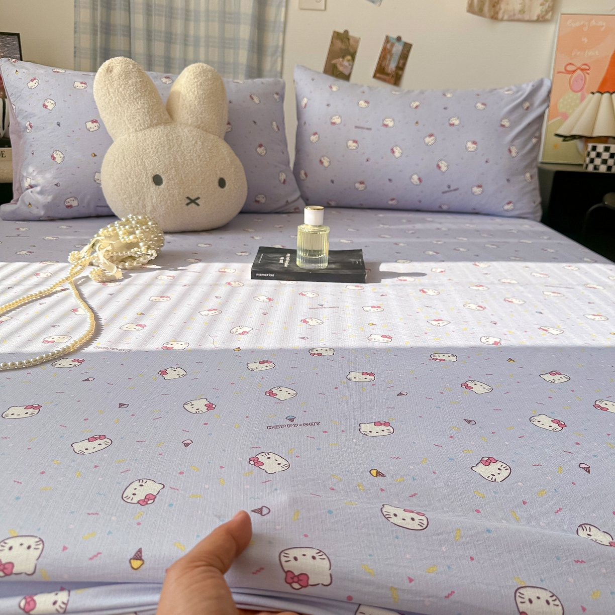 91家纺网 家纺一手货源 找家纺 繁花家居 2026新款泡芙棉云感木棉邹邹纱单床笠床单单件学生床 幻紫喵语