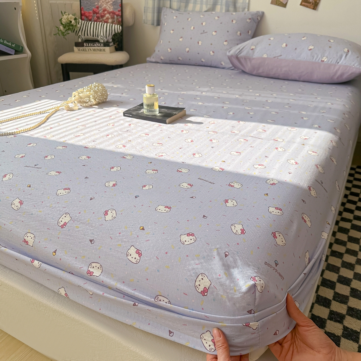 91家纺网 家纺一手货源 找家纺 繁花家居 2026新款泡芙棉云感木棉邹邹纱单床笠床单单件学生床 幻紫喵语