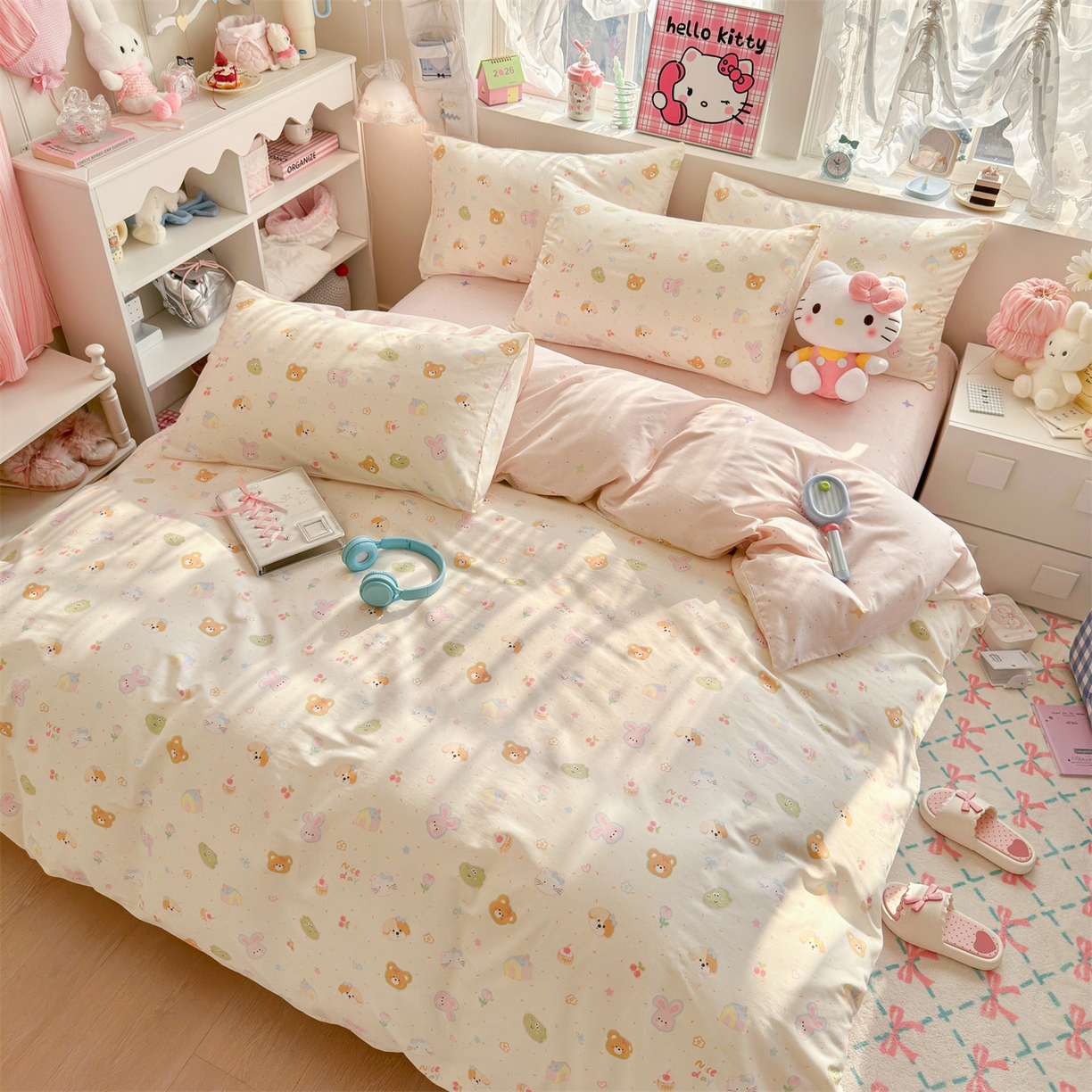 91家纺网 家纺一手货源 找家纺 名兮家居 2026跑量款全棉印花四件套 软糖点点