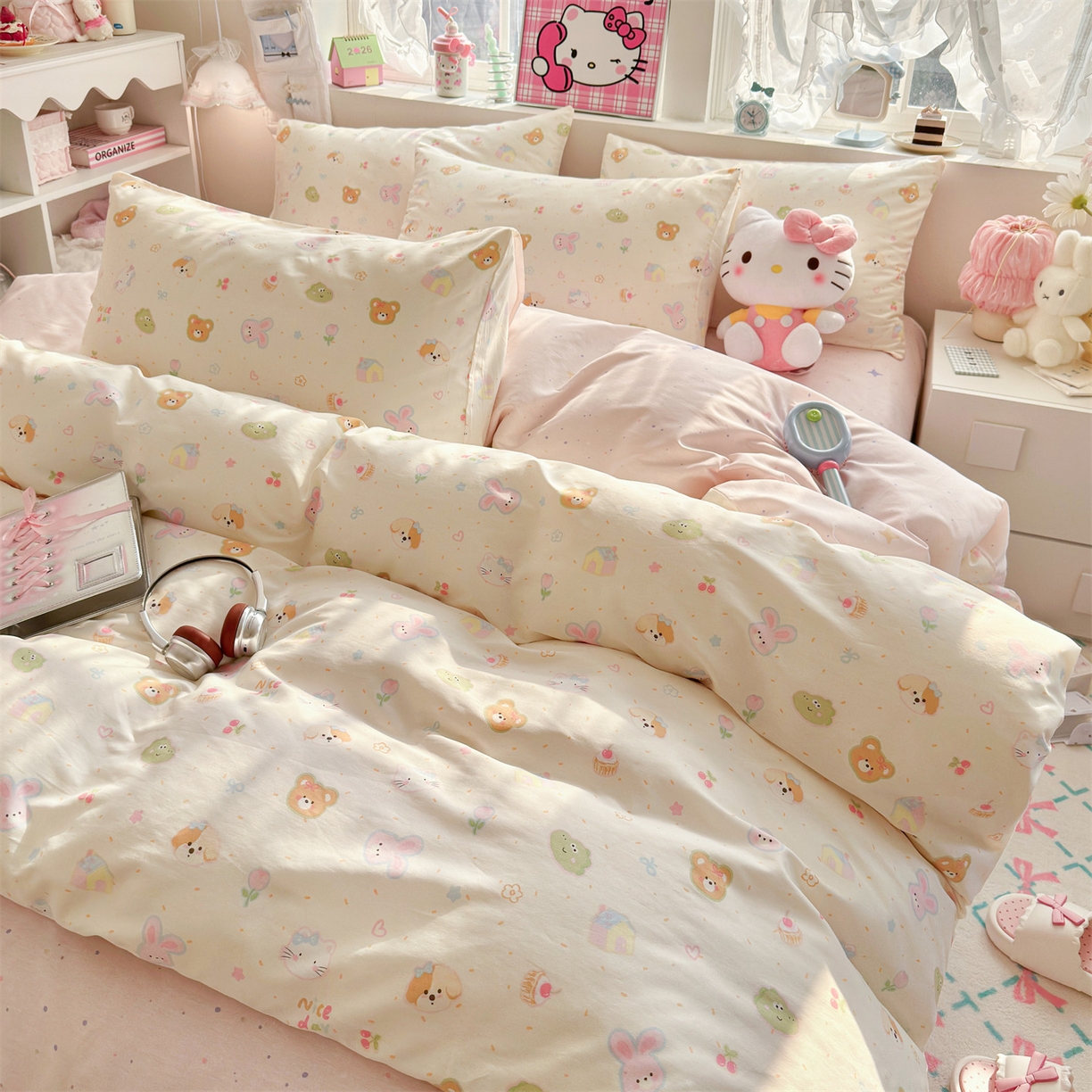 91家纺网 家纺一手货源 找家纺 名兮家居 2026跑量款全棉印花四件套 软糖点点