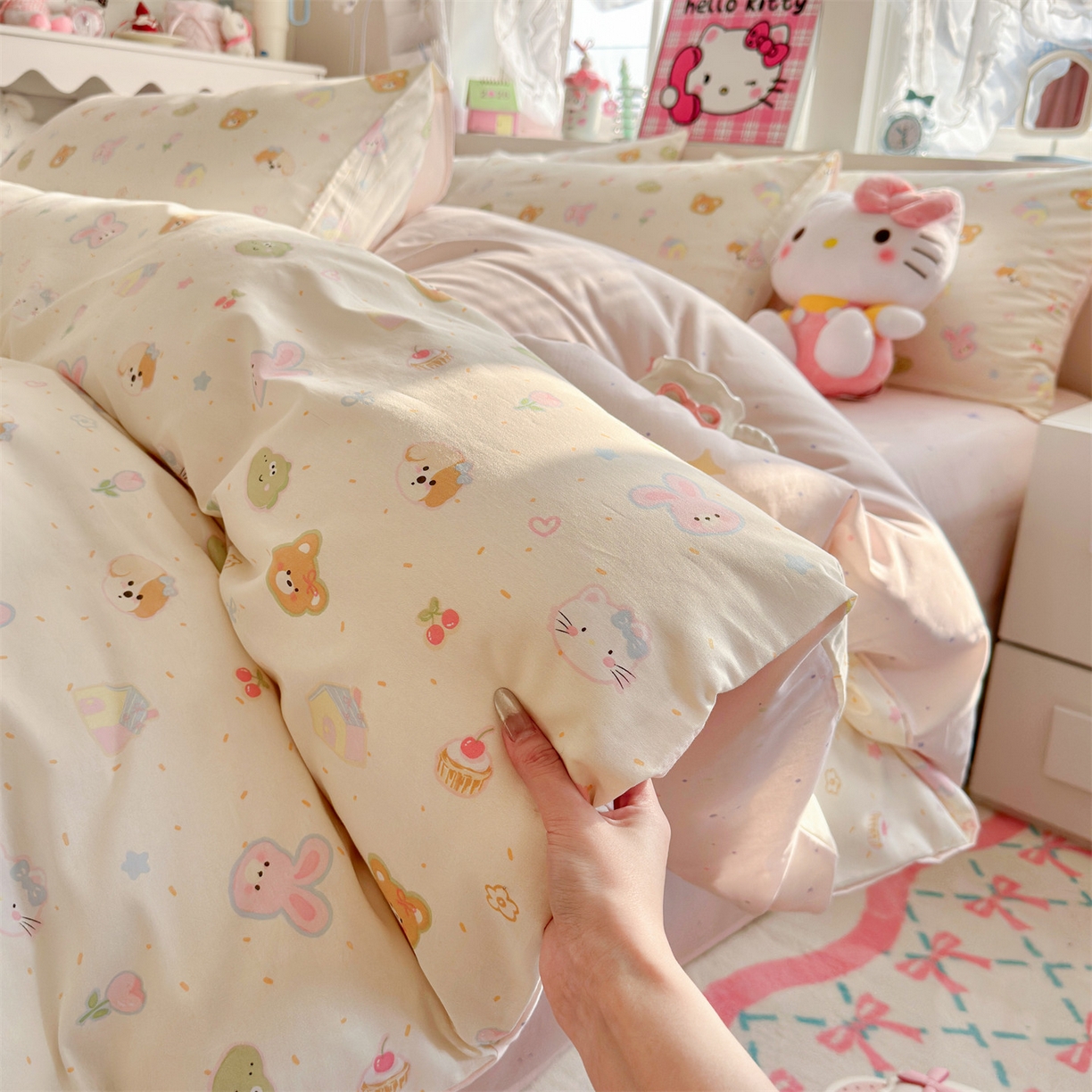 91家纺网 家纺一手货源 找家纺 名兮家居 2026跑量款全棉印花四件套 软糖点点