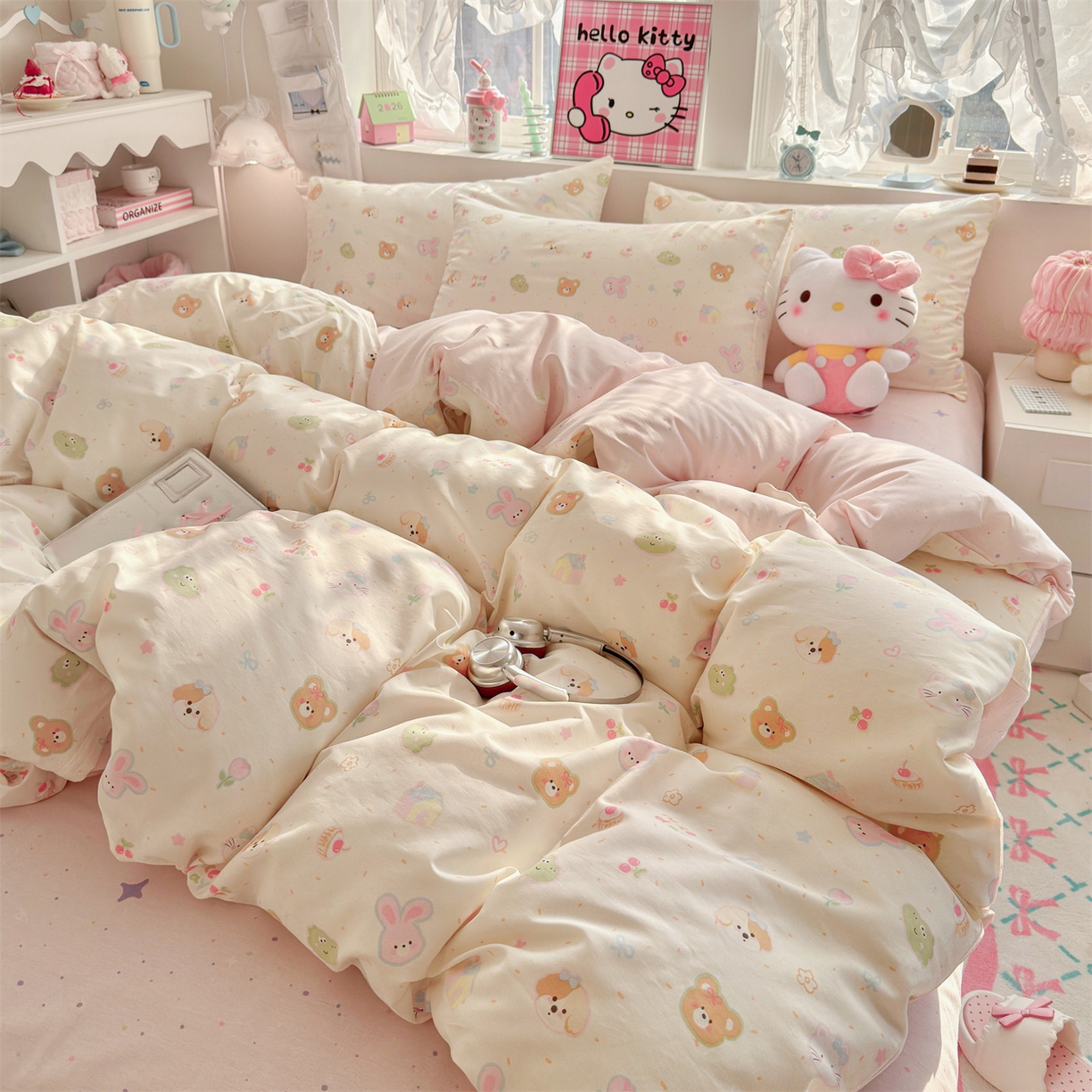 91家纺网 家纺一手货源 找家纺 名兮家居 2026跑量款全棉印花四件套 软糖点点