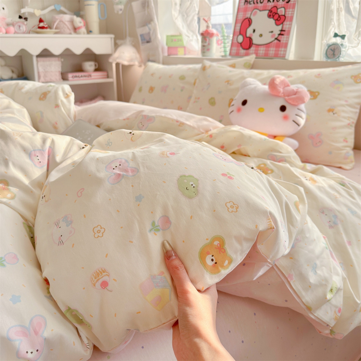 91家纺网 家纺一手货源 找家纺 名兮家居 2026跑量款全棉印花四件套 软糖点点