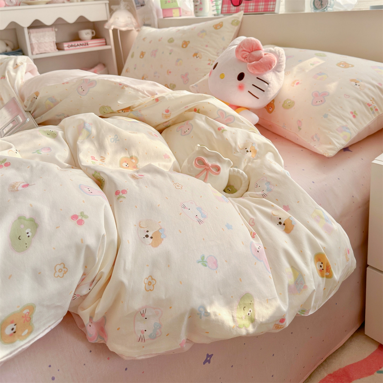 91家纺网 家纺一手货源 找家纺 名兮家居 2026跑量款全棉印花四件套 软糖点点