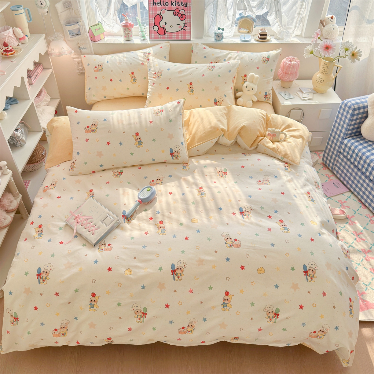 91家纺网 家纺一手货源 找家纺 名兮家居 2026跑量款全棉印花四件套 贪吃小萌星