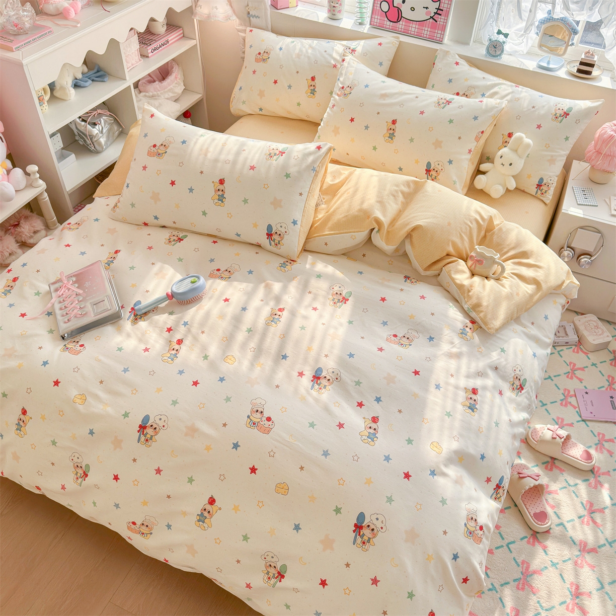 91家纺网 家纺一手货源 找家纺 名兮家居 2026跑量款全棉印花四件套 贪吃小萌星