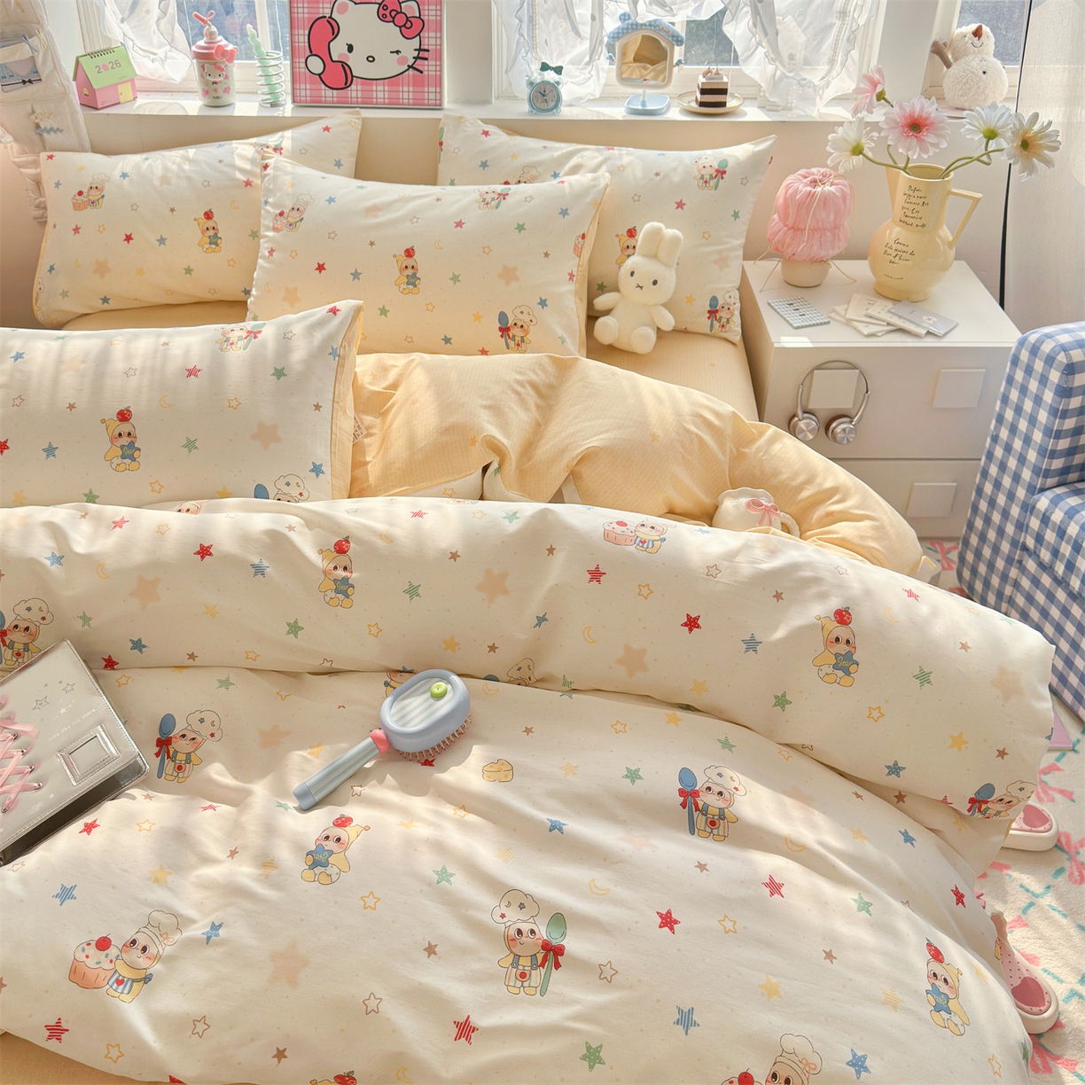 91家纺网 家纺一手货源 找家纺 名兮家居 2026跑量款全棉印花四件套 贪吃小萌星