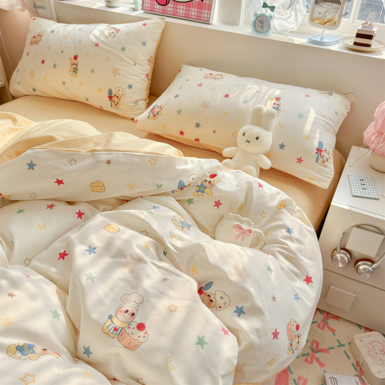 91家纺网 家纺一手货源 找家纺 名兮家居 2026跑量款全棉印花四件套 贪吃小萌星