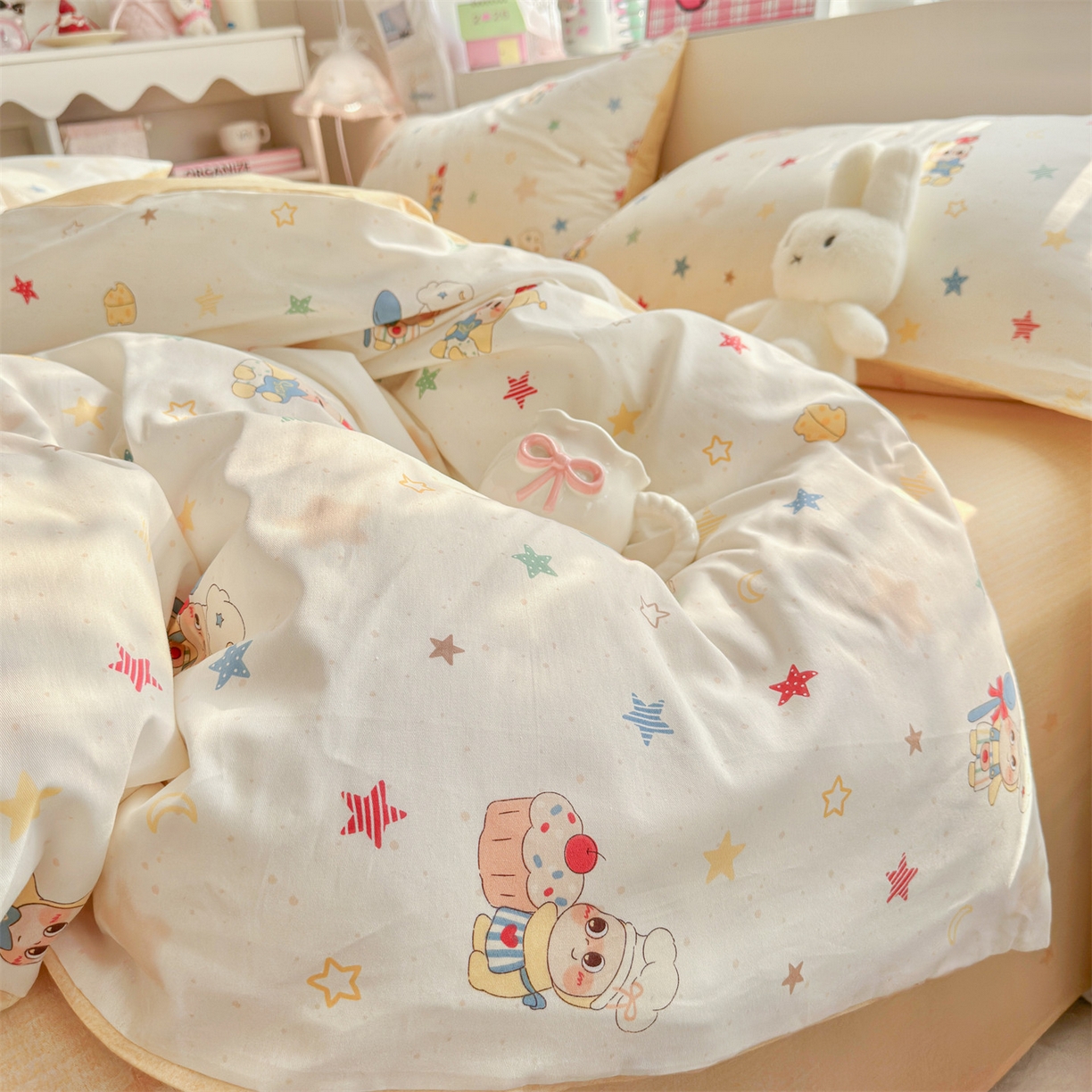 91家纺网 家纺一手货源 找家纺 名兮家居 2026跑量款全棉印花四件套 贪吃小萌星