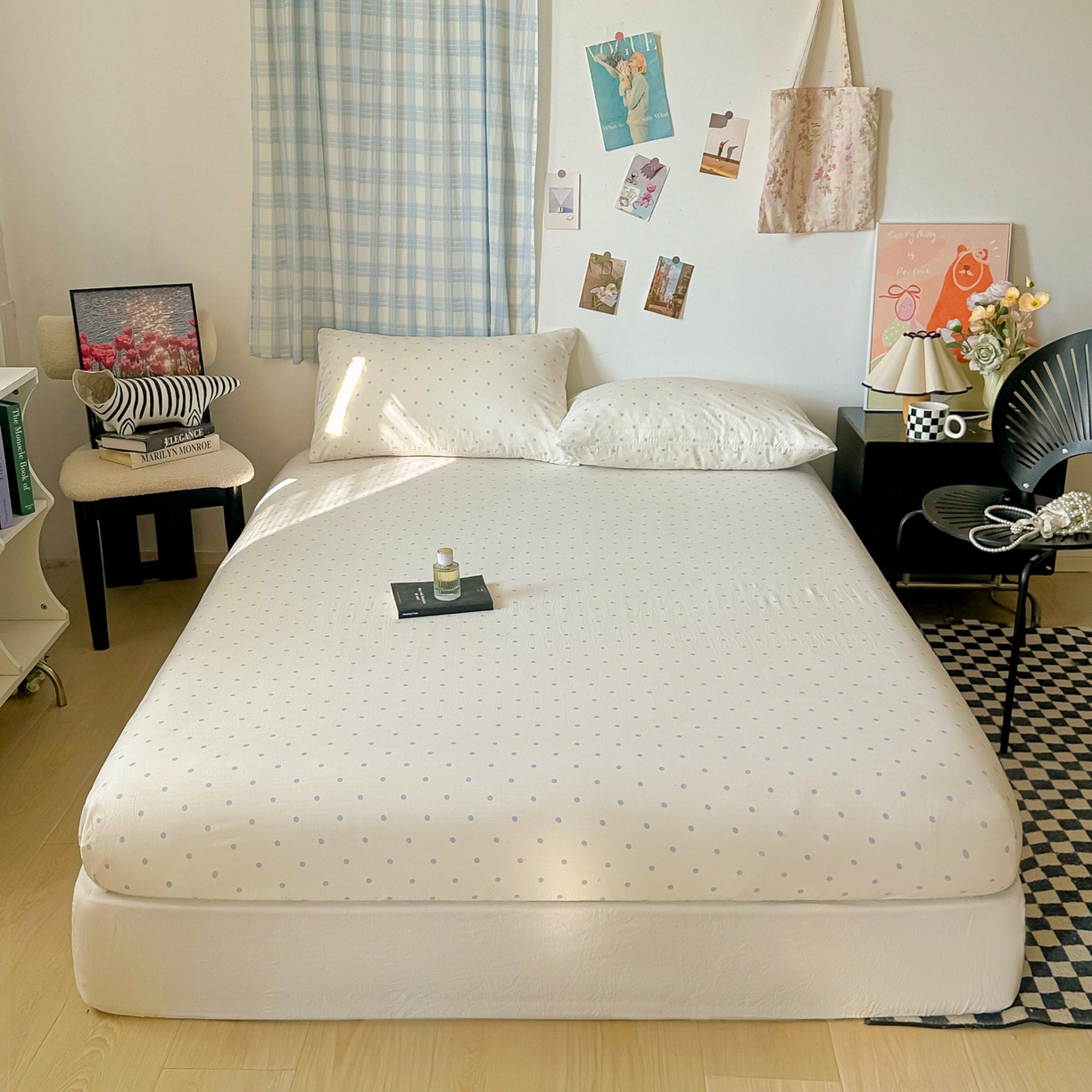 91家纺网 家纺一手货源 找家纺 繁花家居 2026新款泡芙棉云感木棉邹邹纱单床笠床单单件学生床 蓝光织梦