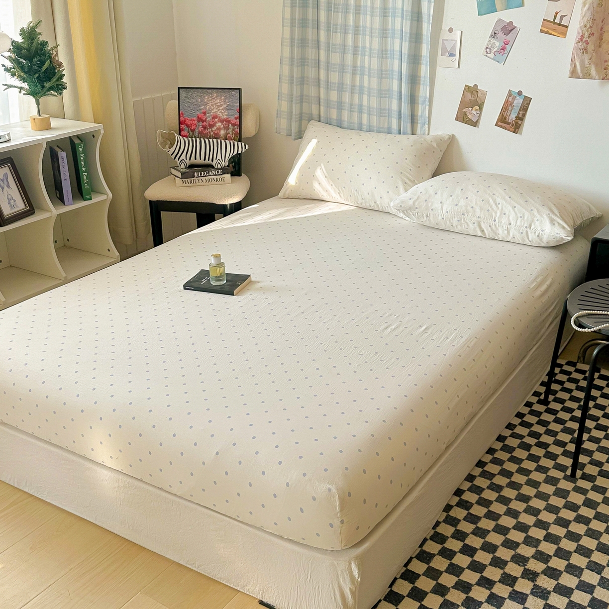 91家纺网 家纺一手货源 找家纺 繁花家居 2026新款泡芙棉云感木棉邹邹纱单床笠床单单件学生床 蓝光织梦