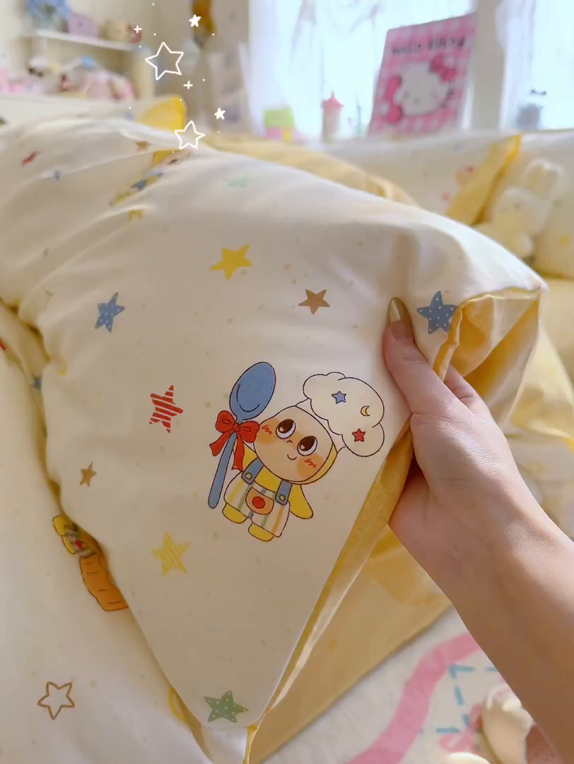 91家纺网 家纺一手货源 找家纺 名兮家居 2026跑量款全棉印花四件套 贪吃小萌星