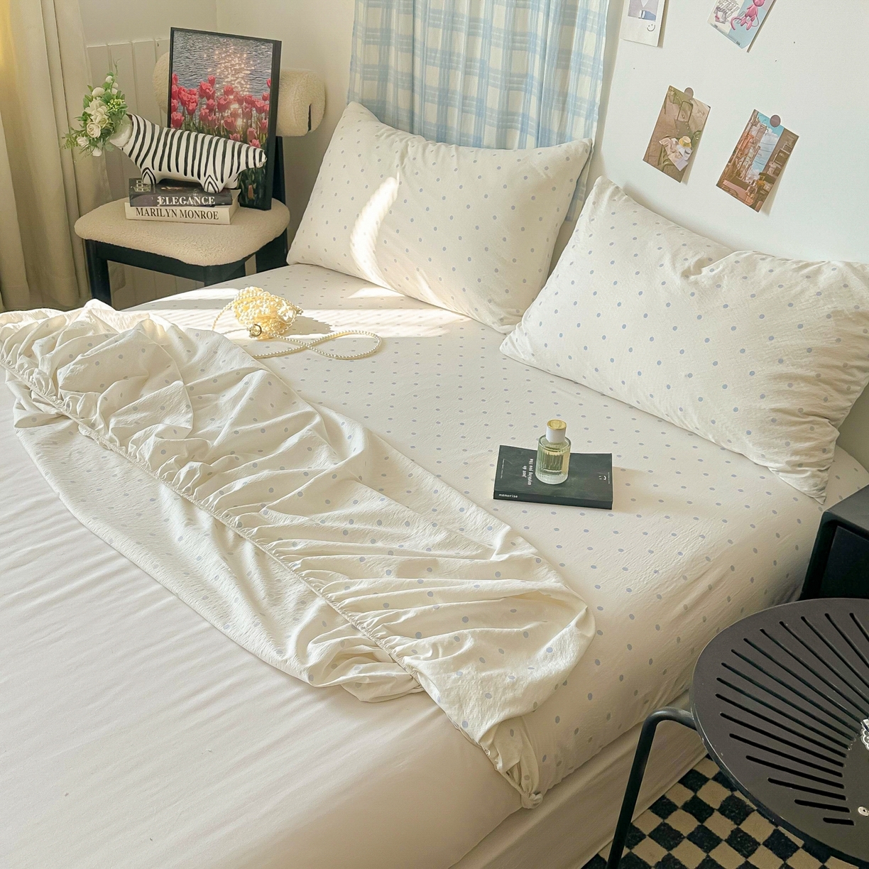 91家纺网 家纺一手货源 找家纺 繁花家居 2026新款泡芙棉云感木棉邹邹纱单床笠床单单件学生床 蓝光织梦