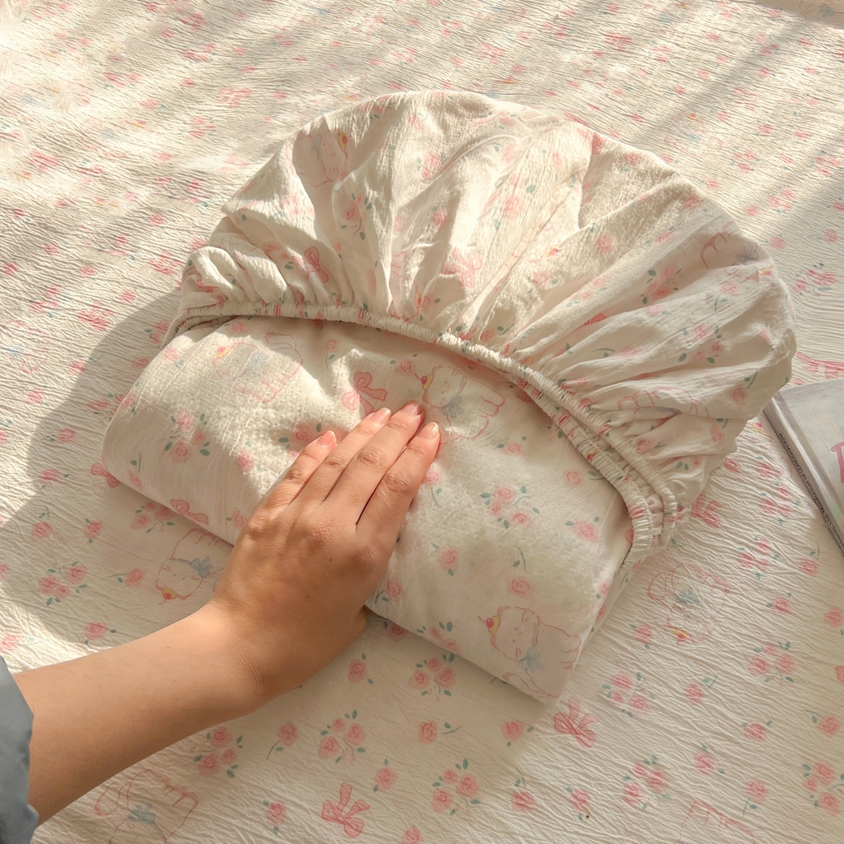 繁花家居 2026新款泡芙棉云感木棉邹邹纱单床笠床单单件学生床 棱镜茶语