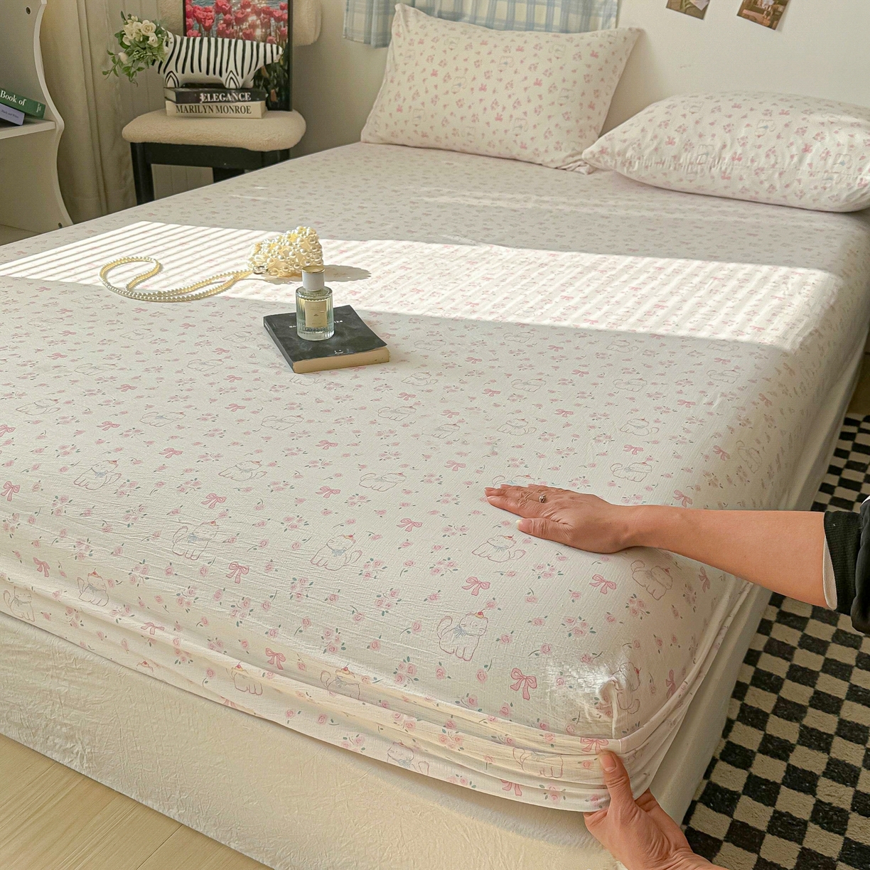 91家纺网 家纺一手货源 找家纺 繁花家居 2026新款泡芙棉云感木棉邹邹纱单床笠床单单件学生床 棱镜茶语