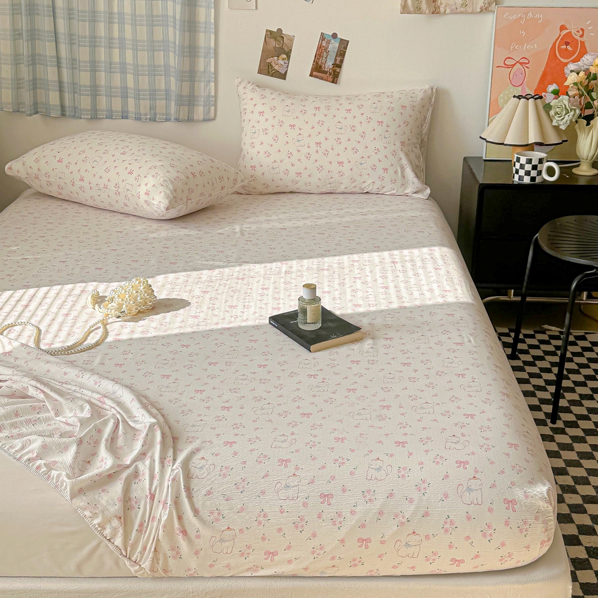 91家纺网 家纺一手货源 找家纺 繁花家居 2026新款泡芙棉云感木棉邹邹纱单床笠床单单件学生床 棱镜茶语