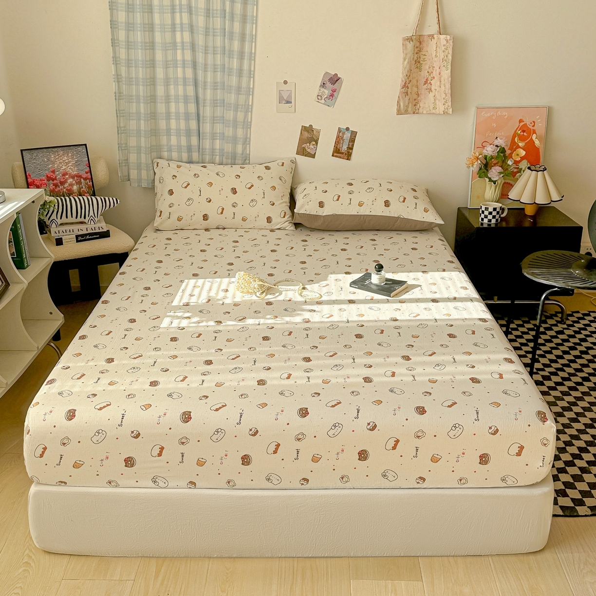 91家纺网 家纺一手货源 找家纺 繁花家居 2026新款泡芙棉云感木棉邹邹纱单床笠床单单件学生床 马卡甜铺