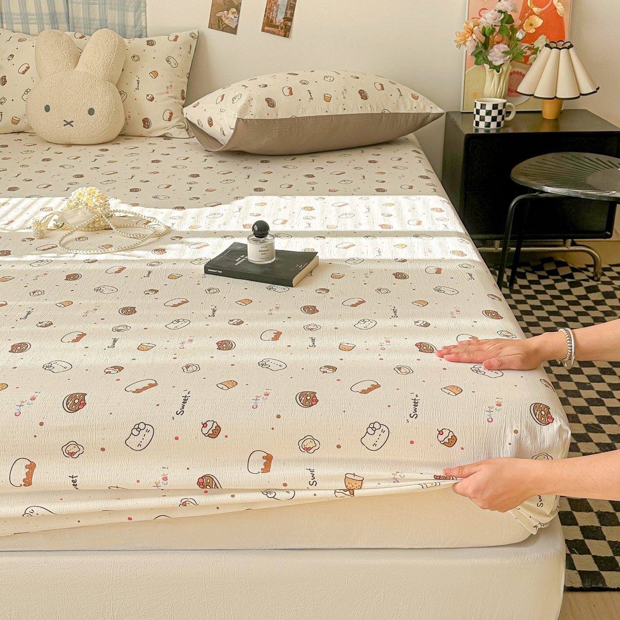 91家纺网 家纺一手货源 找家纺 繁花家居 2026新款泡芙棉云感木棉邹邹纱单床笠床单单件学生床 马卡甜铺