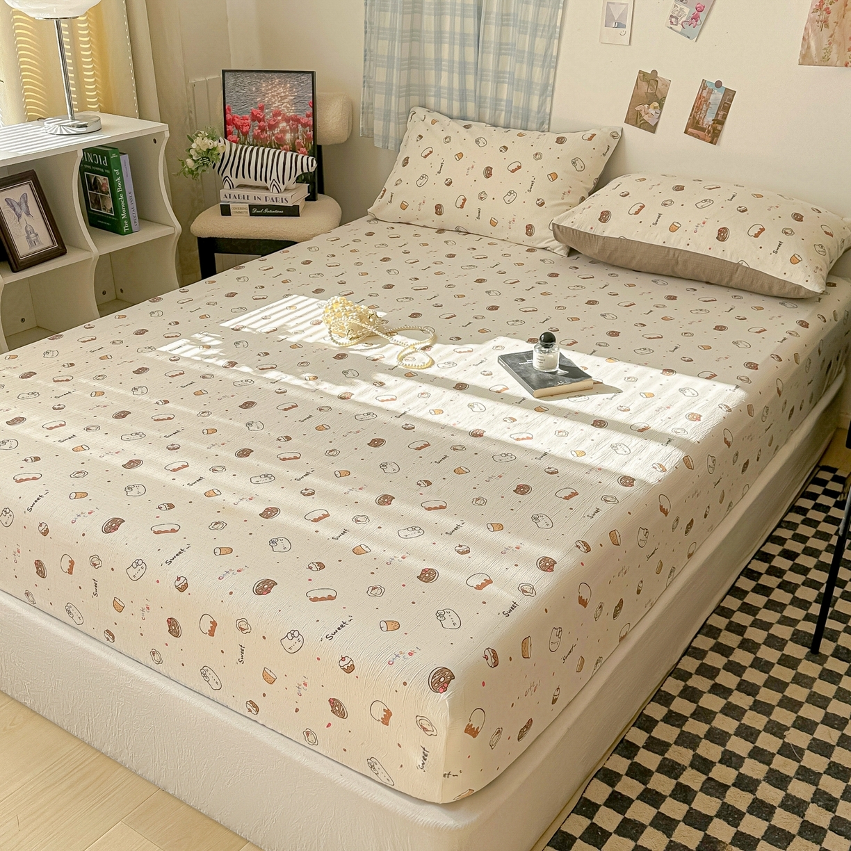 91家纺网 家纺一手货源 找家纺 繁花家居 2026新款泡芙棉云感木棉邹邹纱单床笠床单单件学生床 马卡甜铺