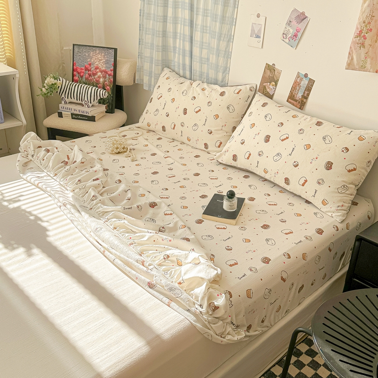 91家纺网 家纺一手货源 找家纺 繁花家居 2026新款泡芙棉云感木棉邹邹纱单床笠床单单件学生床 马卡甜铺