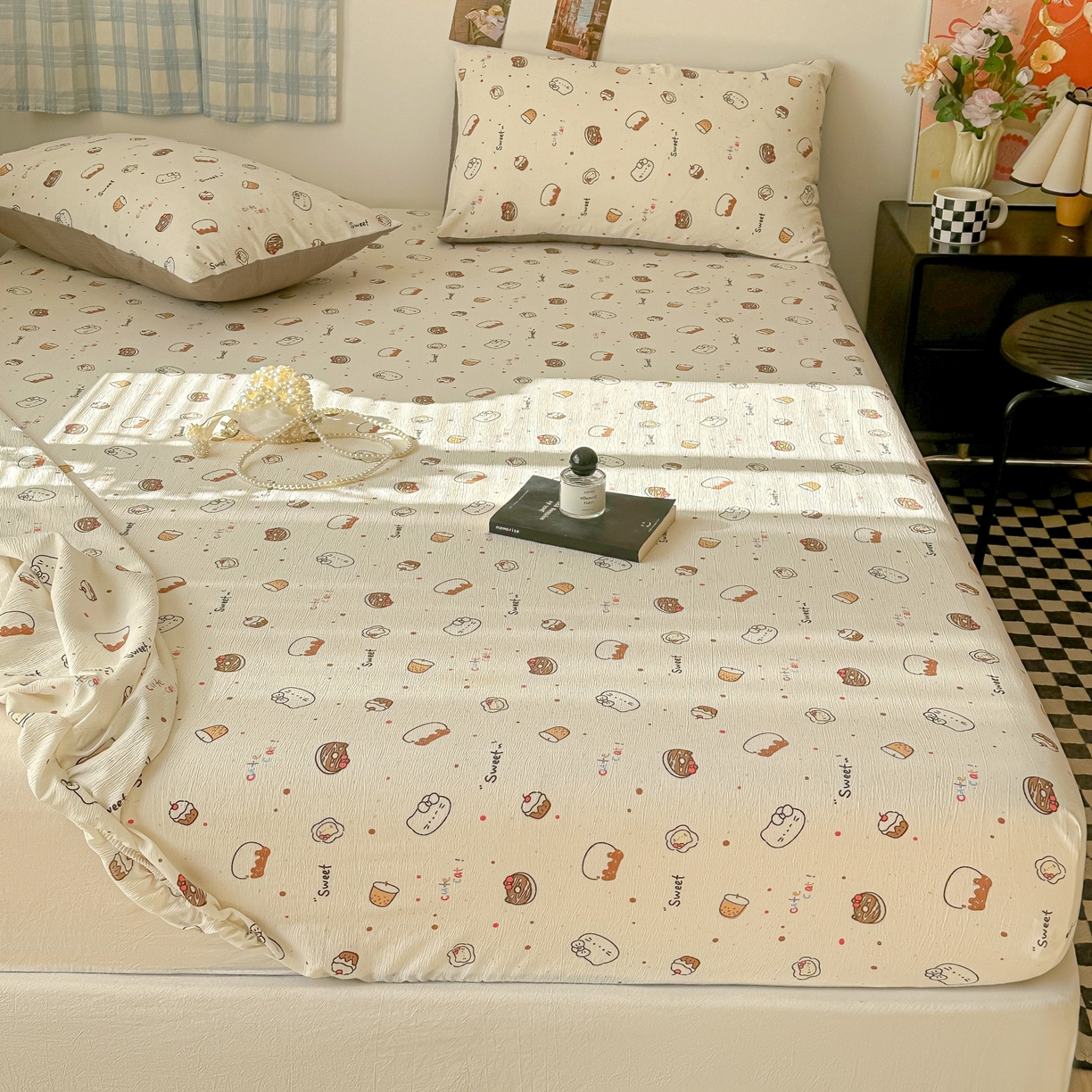 91家纺网 家纺一手货源 找家纺 繁花家居 2026新款泡芙棉云感木棉邹邹纱单床笠床单单件学生床 马卡甜铺