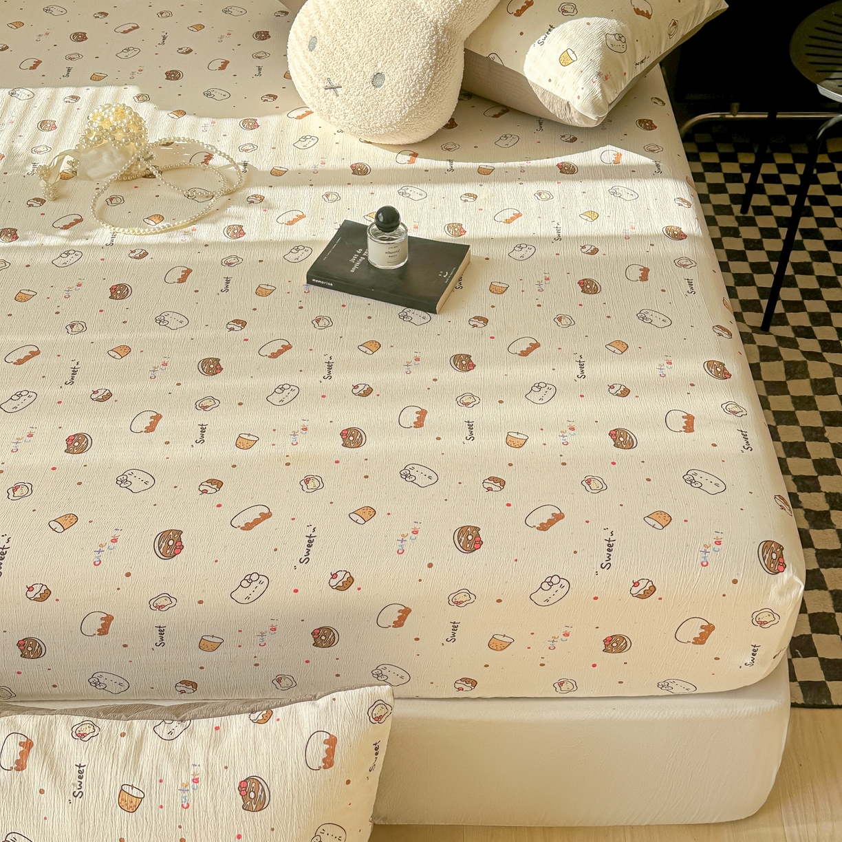 91家纺网 家纺一手货源 找家纺 繁花家居 2026新款泡芙棉云感木棉邹邹纱单床笠床单单件学生床 马卡甜铺