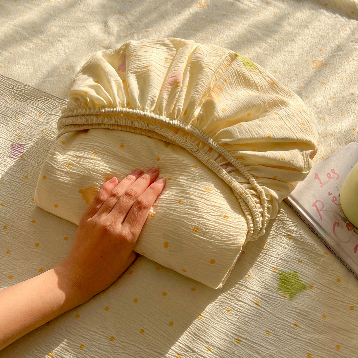 繁花家居 2026新款泡芙棉云感木棉邹邹纱单床笠床单单件学生床 奶黄星芒