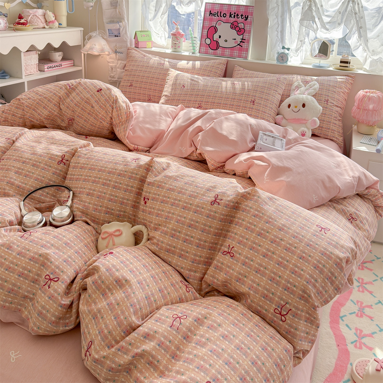 91家纺网 家纺一手货源 找家纺 名兮家居 2026跑量款全棉印花四件套 樱桃蝴蝶结