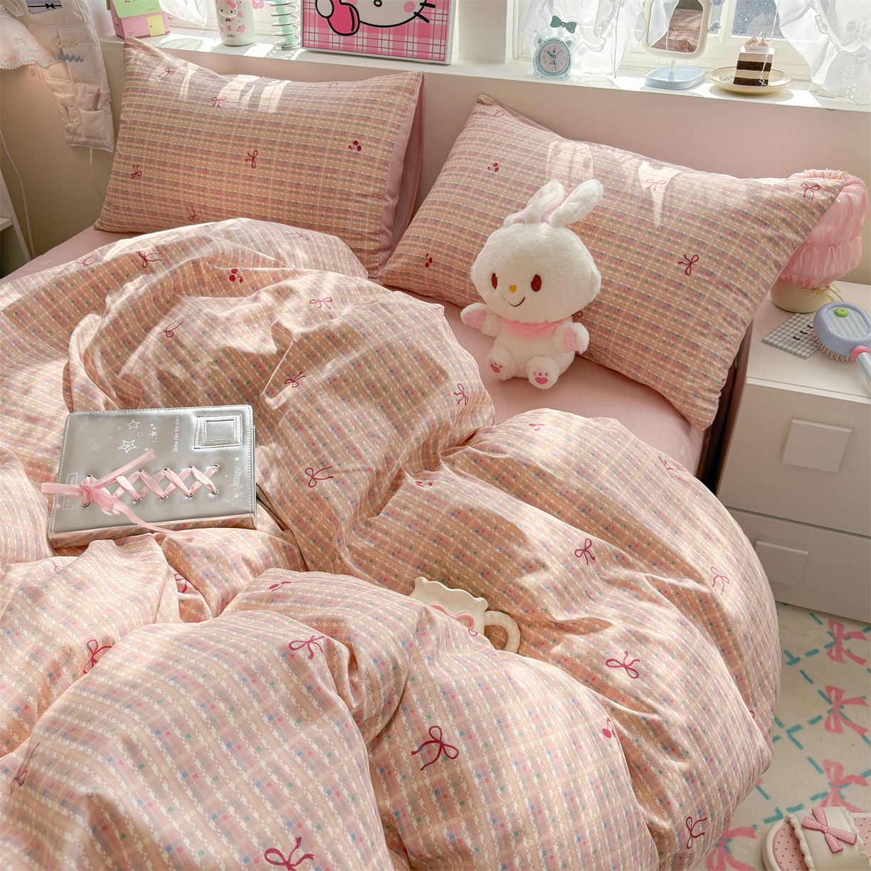 91家纺网 家纺一手货源 找家纺 名兮家居 2026跑量款全棉印花四件套 樱桃蝴蝶结