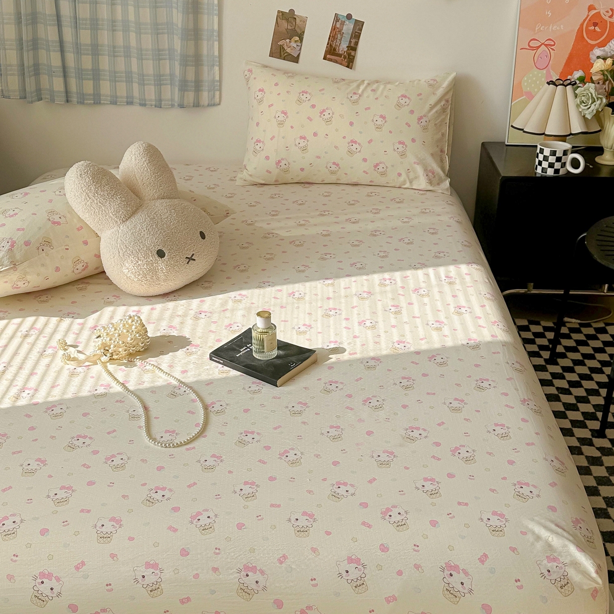 91家纺网 家纺一手货源 找家纺 繁花家居 2026新款泡芙棉云感木棉邹邹纱单床笠床单单件学生床 奶雾喵语