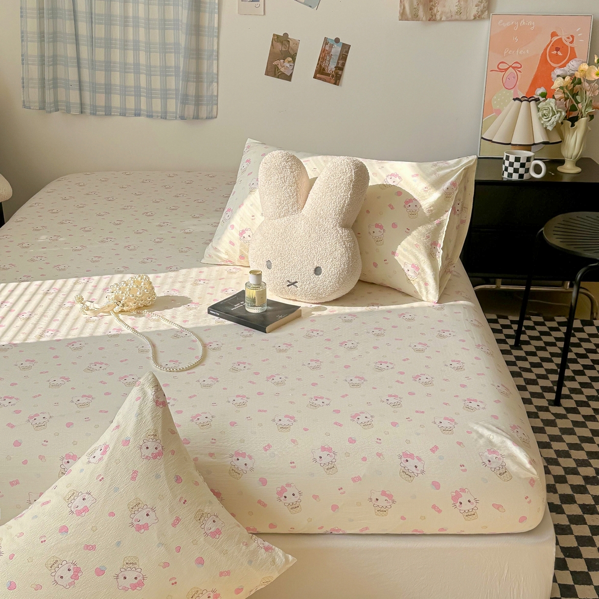 91家纺网 家纺一手货源 找家纺 繁花家居 2026新款泡芙棉云感木棉邹邹纱单床笠床单单件学生床 奶雾喵语