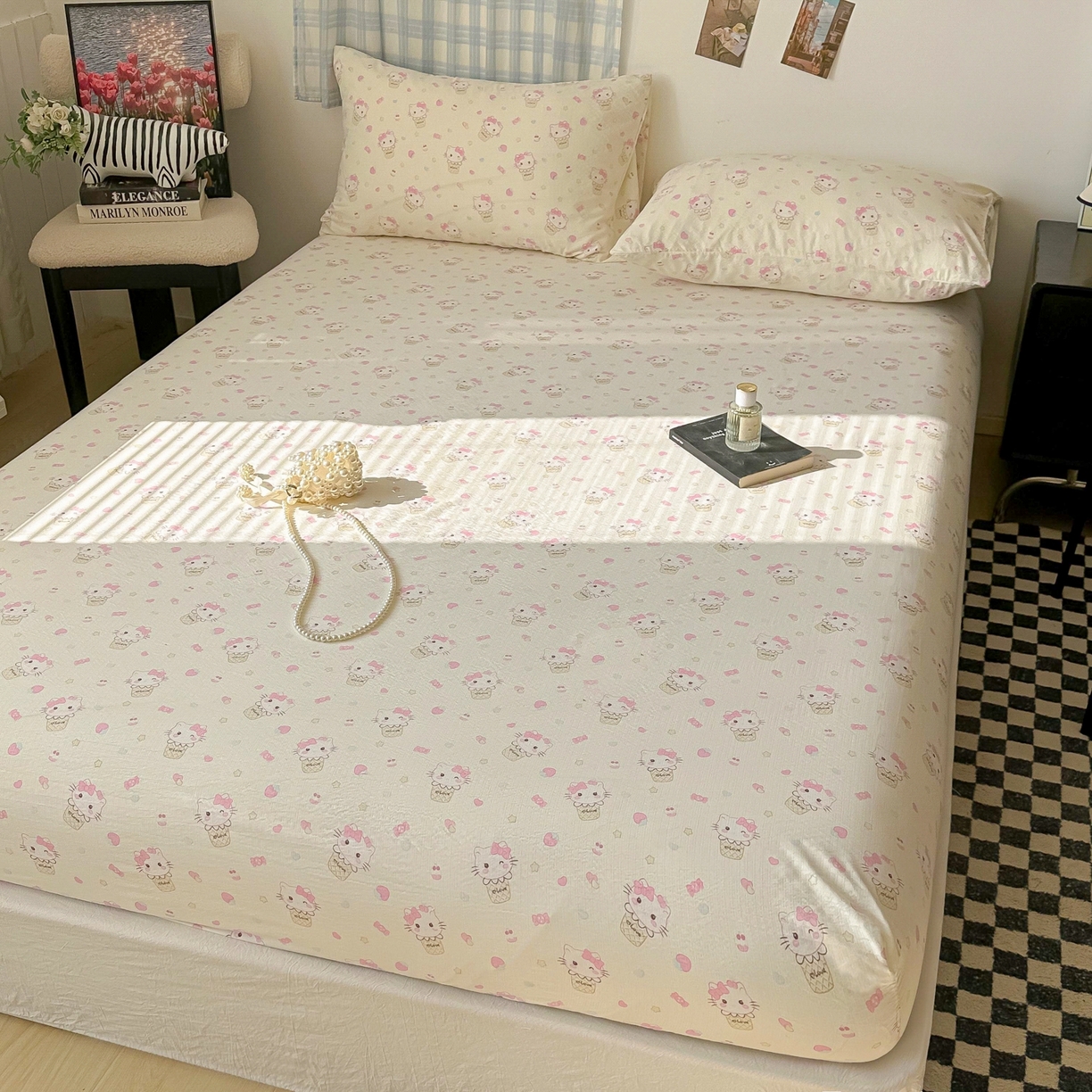 91家纺网 家纺一手货源 找家纺 繁花家居 2026新款泡芙棉云感木棉邹邹纱单床笠床单单件学生床 奶雾喵语