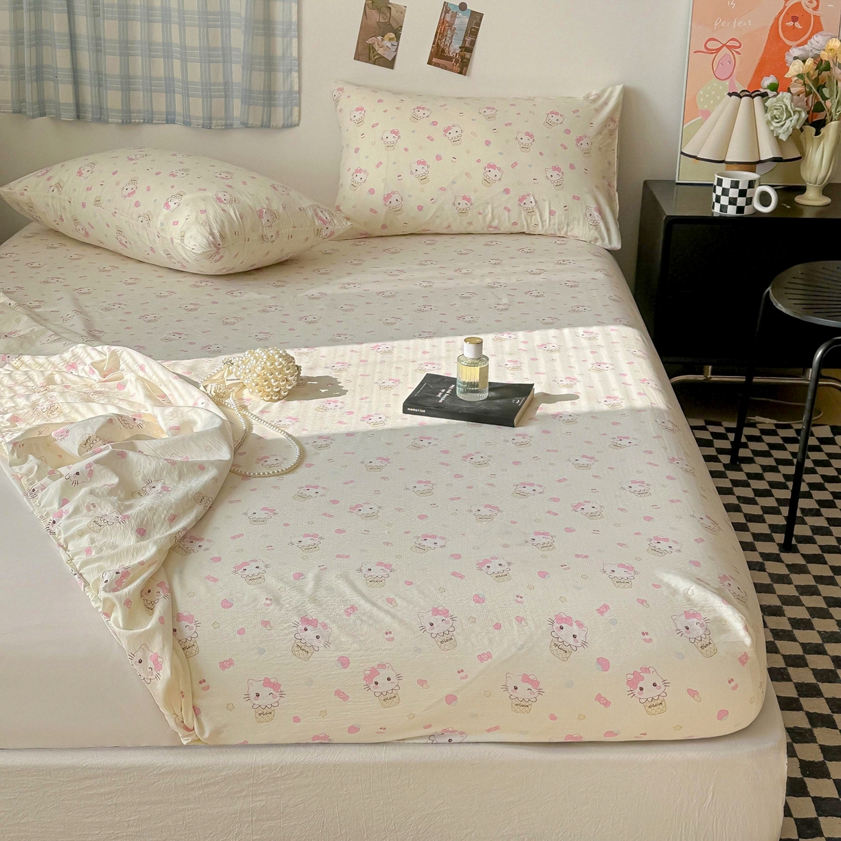 91家纺网 家纺一手货源 找家纺 繁花家居 2026新款泡芙棉云感木棉邹邹纱单床笠床单单件学生床 奶雾喵语