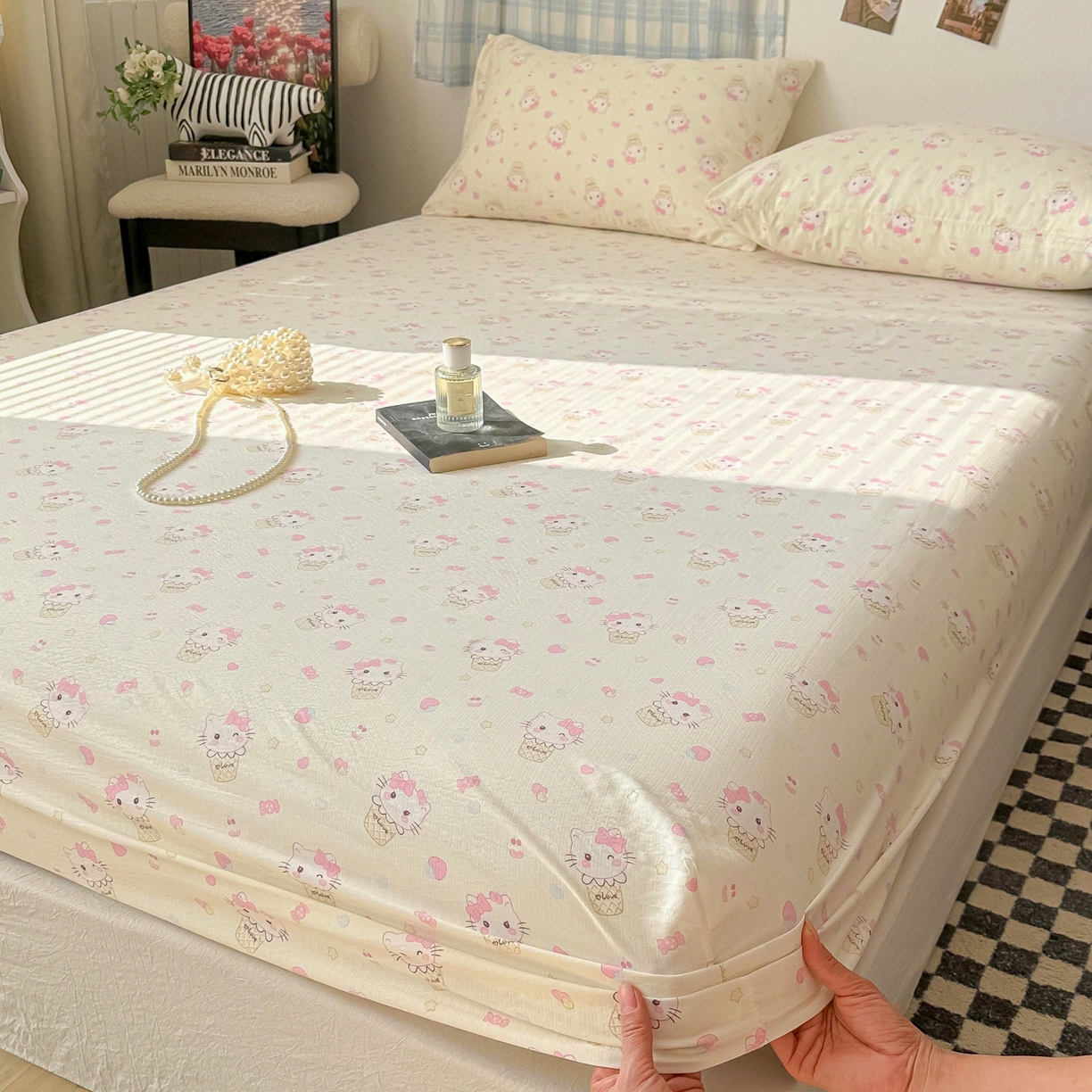 91家纺网 家纺一手货源 找家纺 繁花家居 2026新款泡芙棉云感木棉邹邹纱单床笠床单单件学生床 奶雾喵语