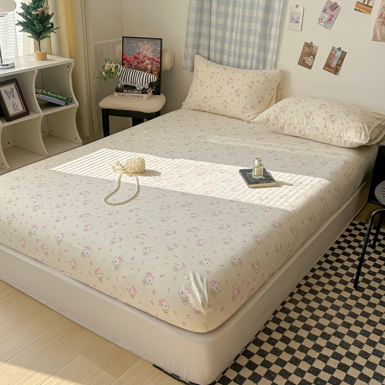 91家纺网 家纺一手货源 找家纺 繁花家居 2026新款泡芙棉云感木棉邹邹纱单床笠床单单件学生床 奶雾喵语