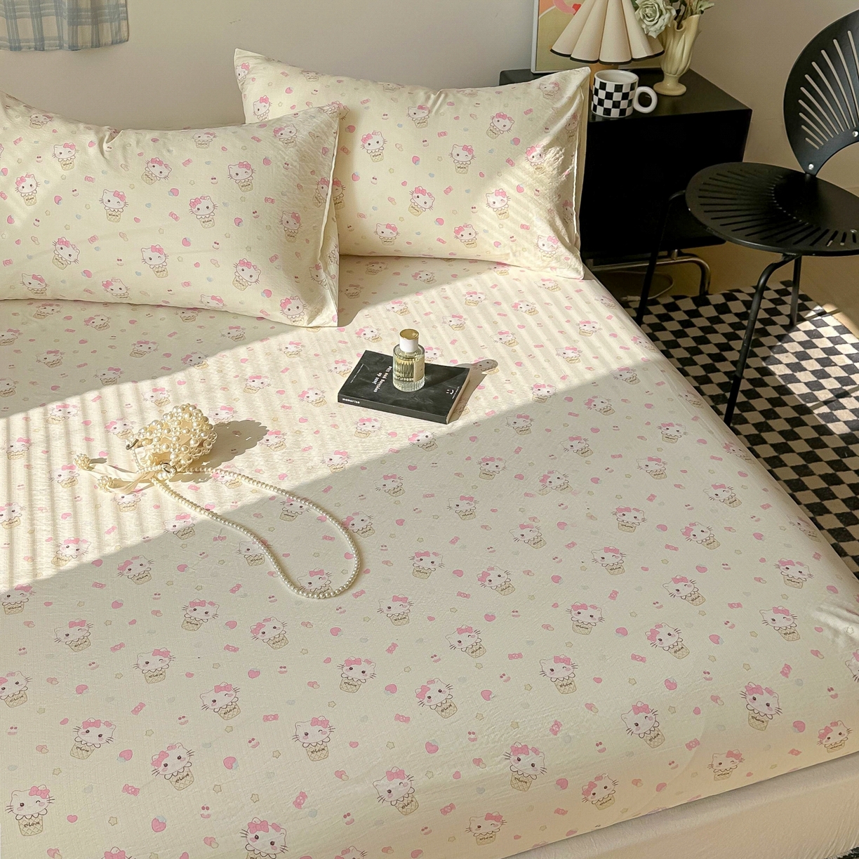 91家纺网 家纺一手货源 找家纺 繁花家居 2026新款泡芙棉云感木棉邹邹纱单床笠床单单件学生床 奶雾喵语