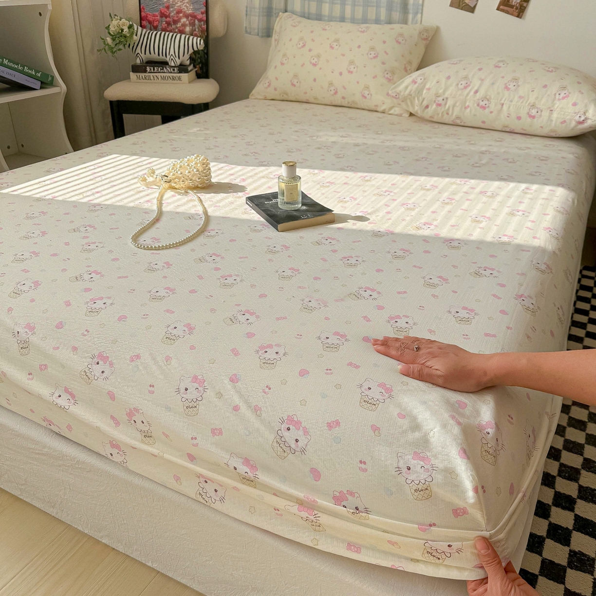 91家纺网 家纺一手货源 找家纺 繁花家居 2026新款泡芙棉云感木棉邹邹纱单床笠床单单件学生床 奶雾喵语