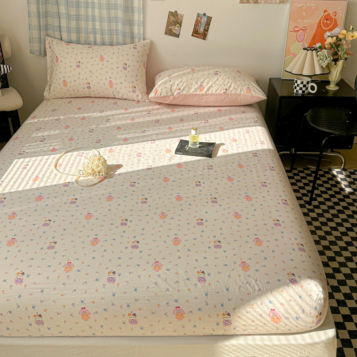 91家纺网 家纺一手货源 找家纺 繁花家居 2026新款泡芙棉云感木棉邹邹纱单床笠床单单件学生床 奶油花町