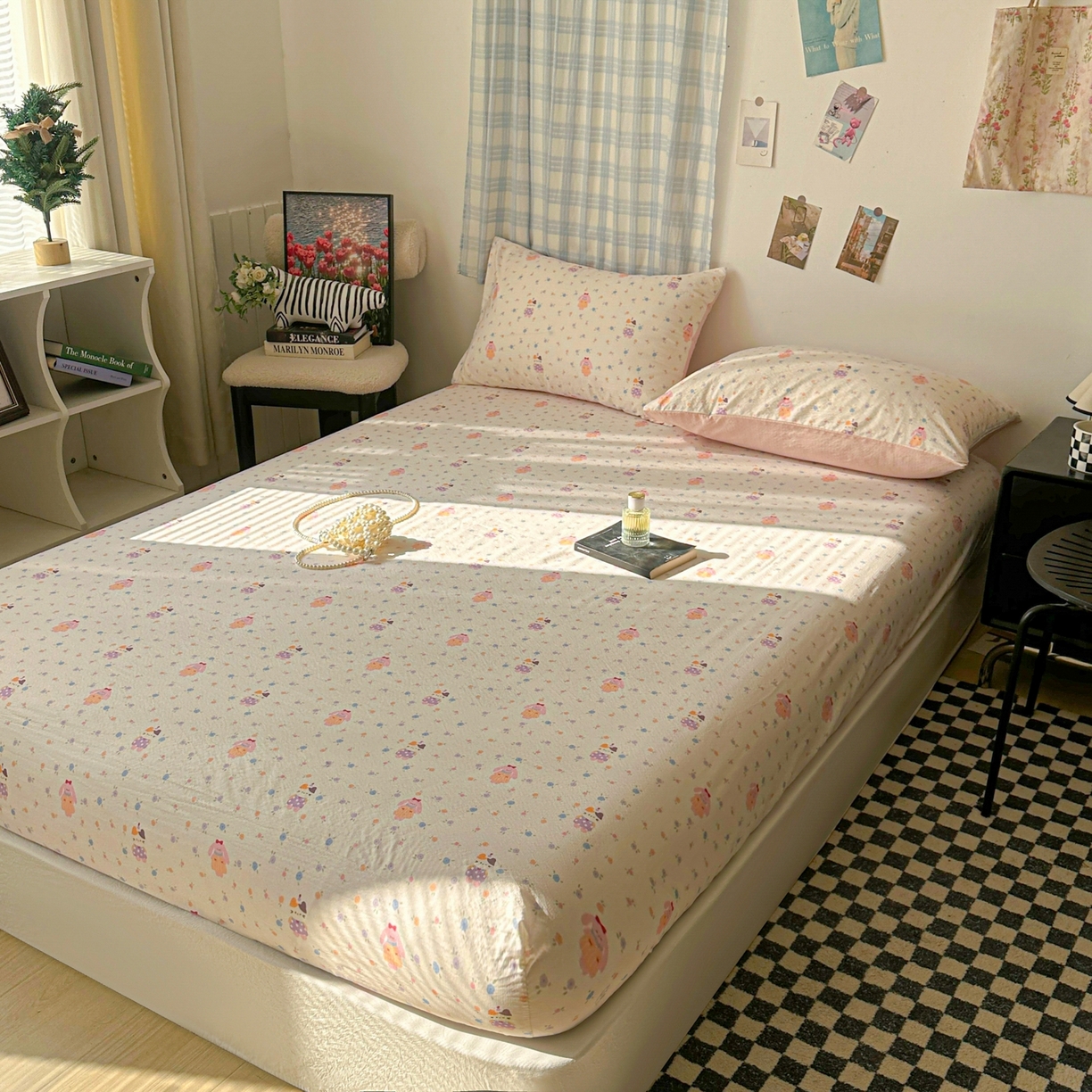 91家纺网 家纺一手货源 找家纺 繁花家居 2026新款泡芙棉云感木棉邹邹纱单床笠床单单件学生床 奶油花町