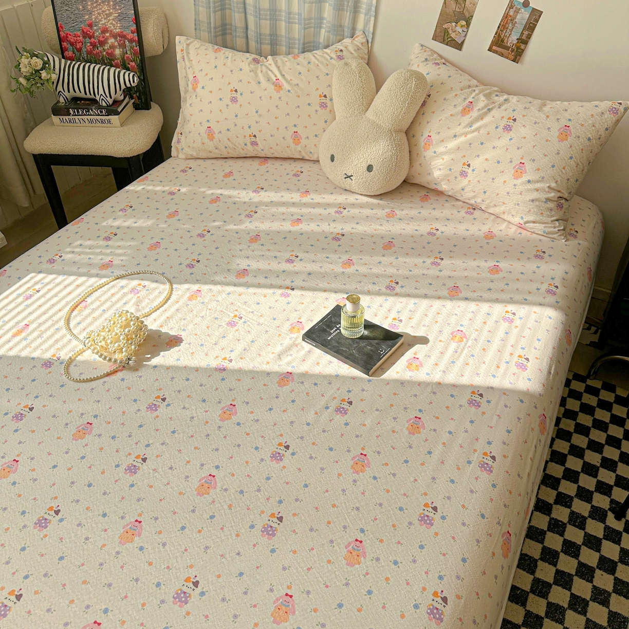 91家纺网 家纺一手货源 找家纺 繁花家居 2026新款泡芙棉云感木棉邹邹纱单床笠床单单件学生床 奶油花町