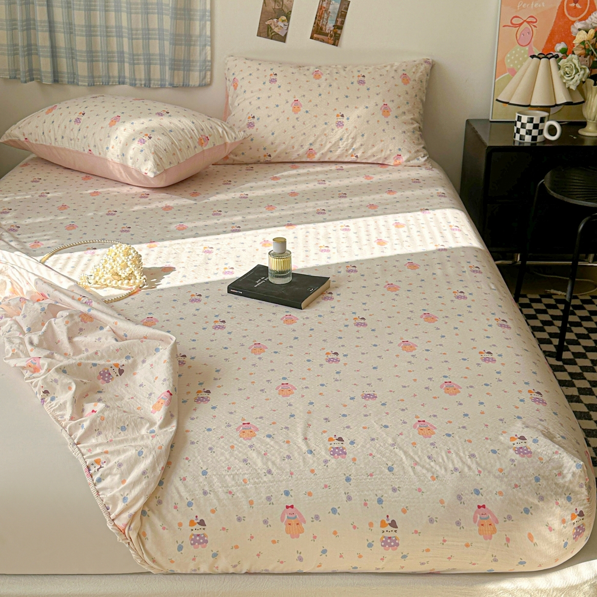 91家纺网 家纺一手货源 找家纺 繁花家居 2026新款泡芙棉云感木棉邹邹纱单床笠床单单件学生床 奶油花町