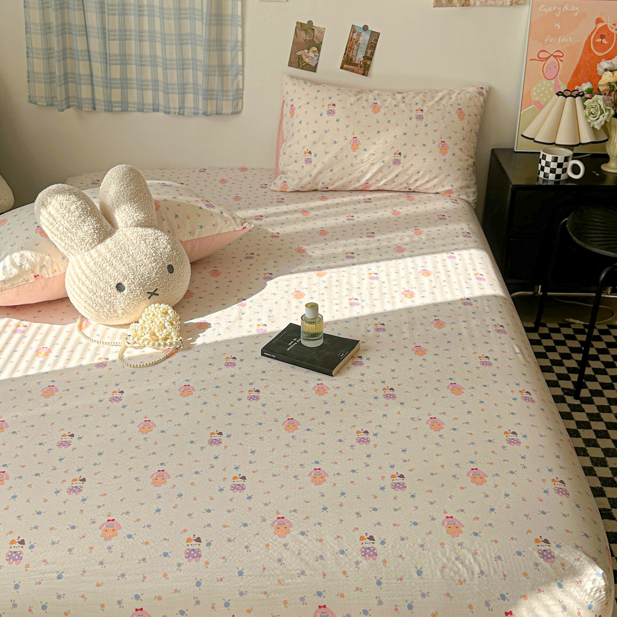 91家纺网 家纺一手货源 找家纺 繁花家居 2026新款泡芙棉云感木棉邹邹纱单床笠床单单件学生床 奶油花町