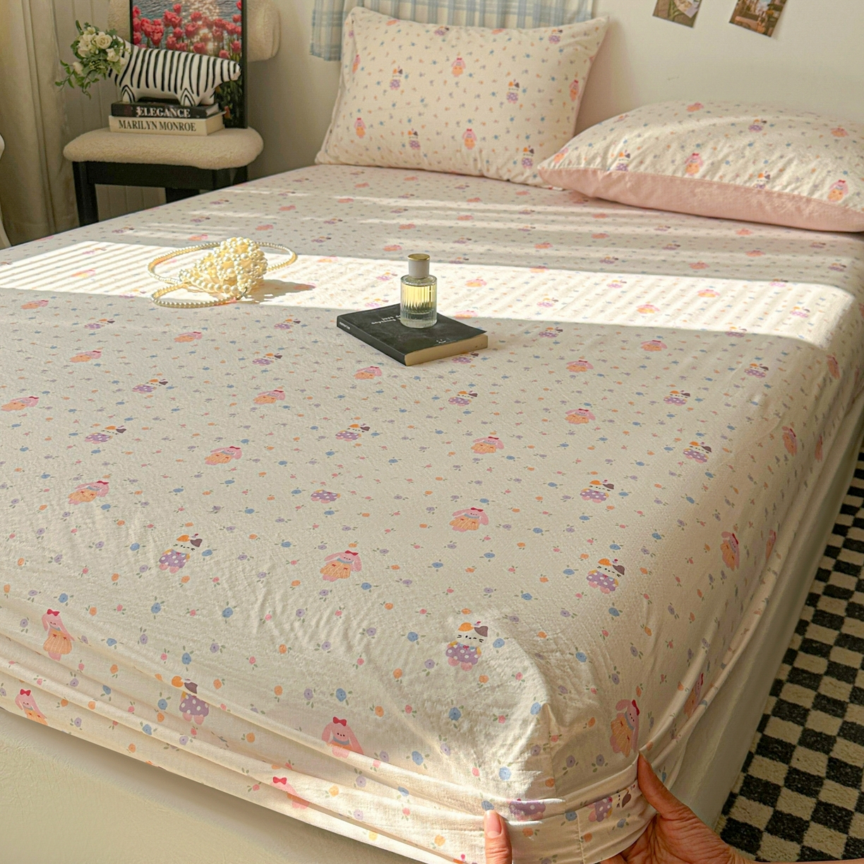 91家纺网 家纺一手货源 找家纺 繁花家居 2026新款泡芙棉云感木棉邹邹纱单床笠床单单件学生床 奶油花町