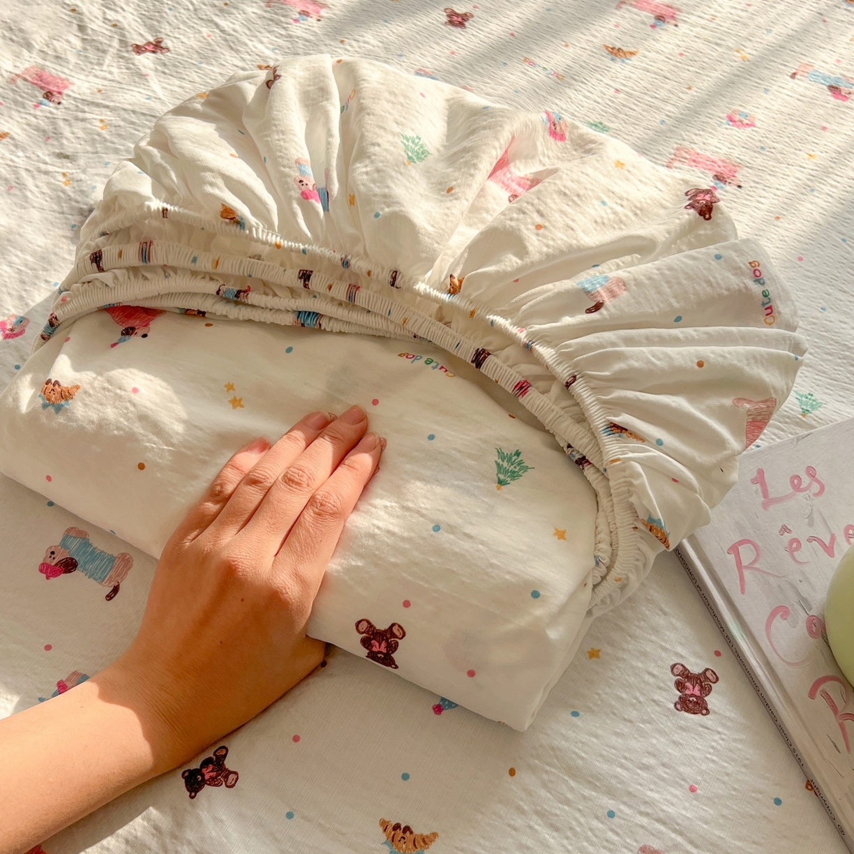 繁花家居 2026新款泡芙棉云感木棉邹邹纱单床笠床单单件学生床 糖雾汪星